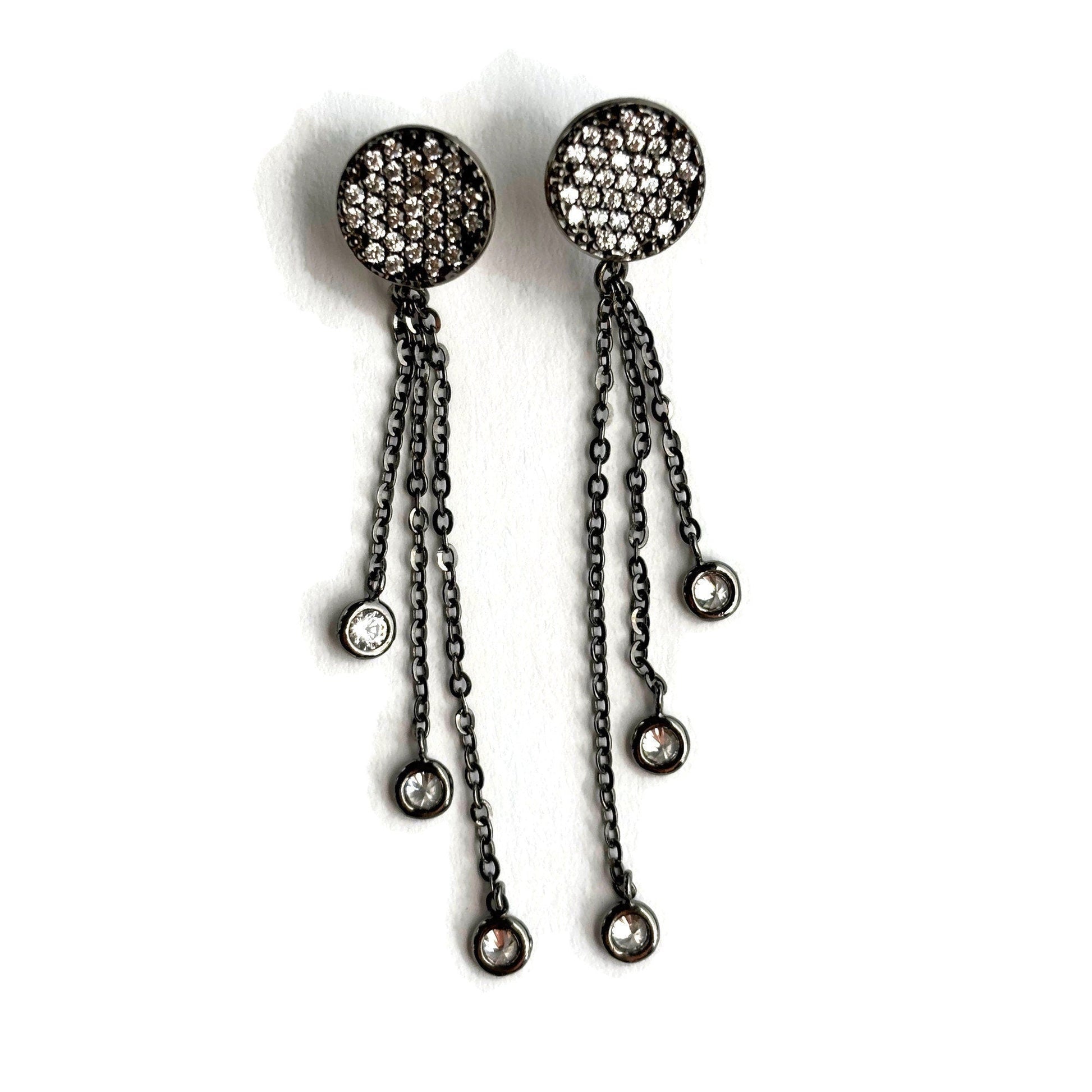 18k Black Gold Drop Chain Earrings with Sparkling Cubic Zirconium