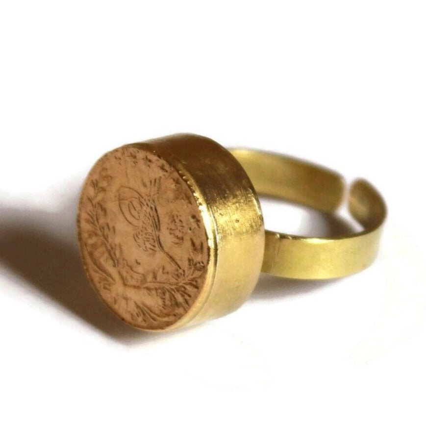 18k Gold Ring with Ottoman Stamp calligraphy. Islamic jewelry. Gold Adjustable Ring