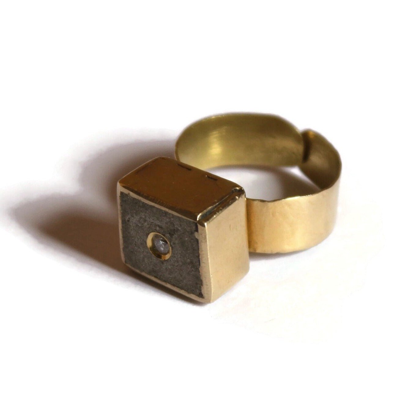 18k Solid Gold Geometric Diamond ring, Adjustable Band - R. Mouzannar Jewelry