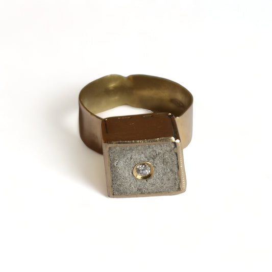 18k Solid Gold Geometric Diamond ring, Adjustable Band - R. Mouzannar Jewelry