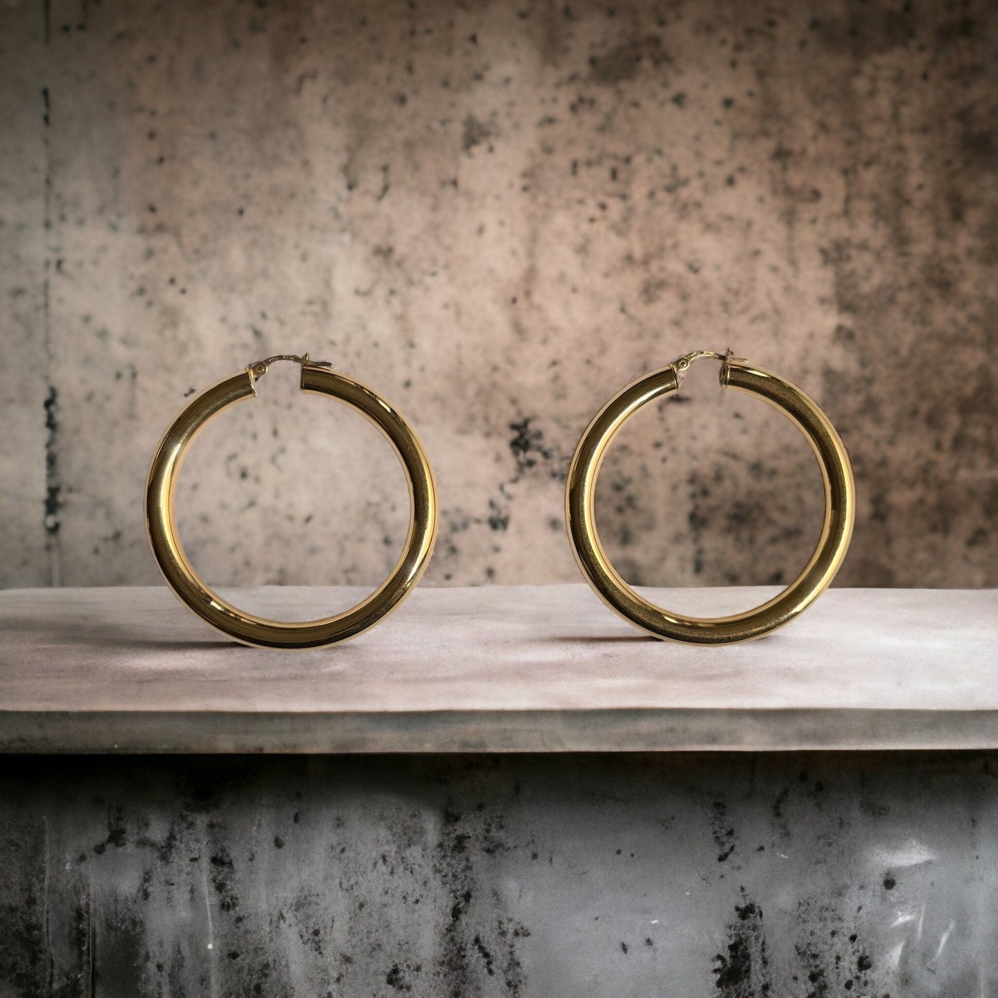 18k Solid Medium Round Gold Classic Hoop Earrings, Polished and Timeless Solid Gold Earrings