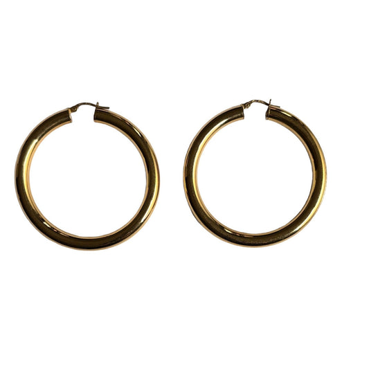 18k Solid Medium Round Gold Classic Hoop Earrings, Polished and Timeless Solid Gold Earrings