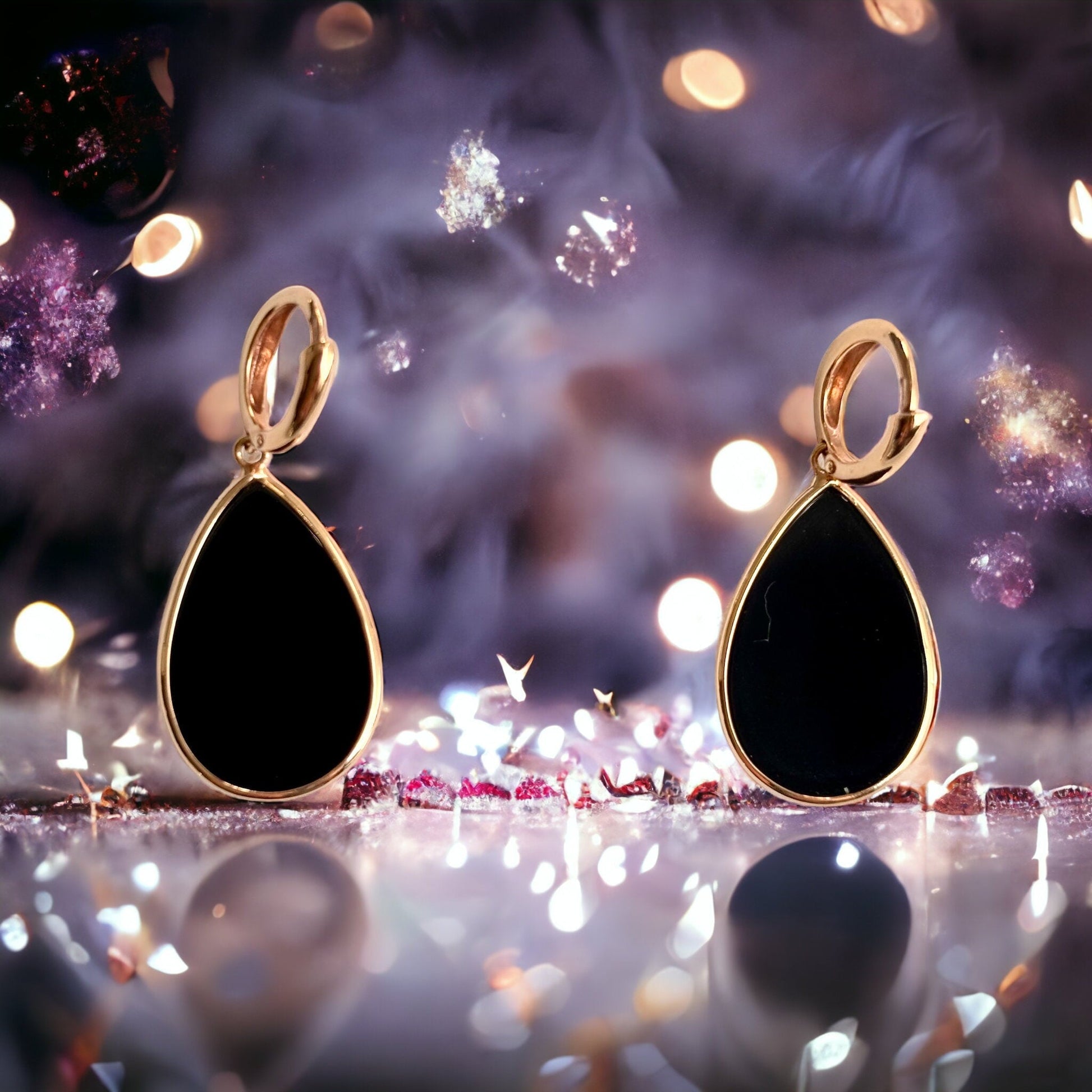 18k Solid Rose Gold Black Onyx Earrings - R. Mouzannar Jewelry