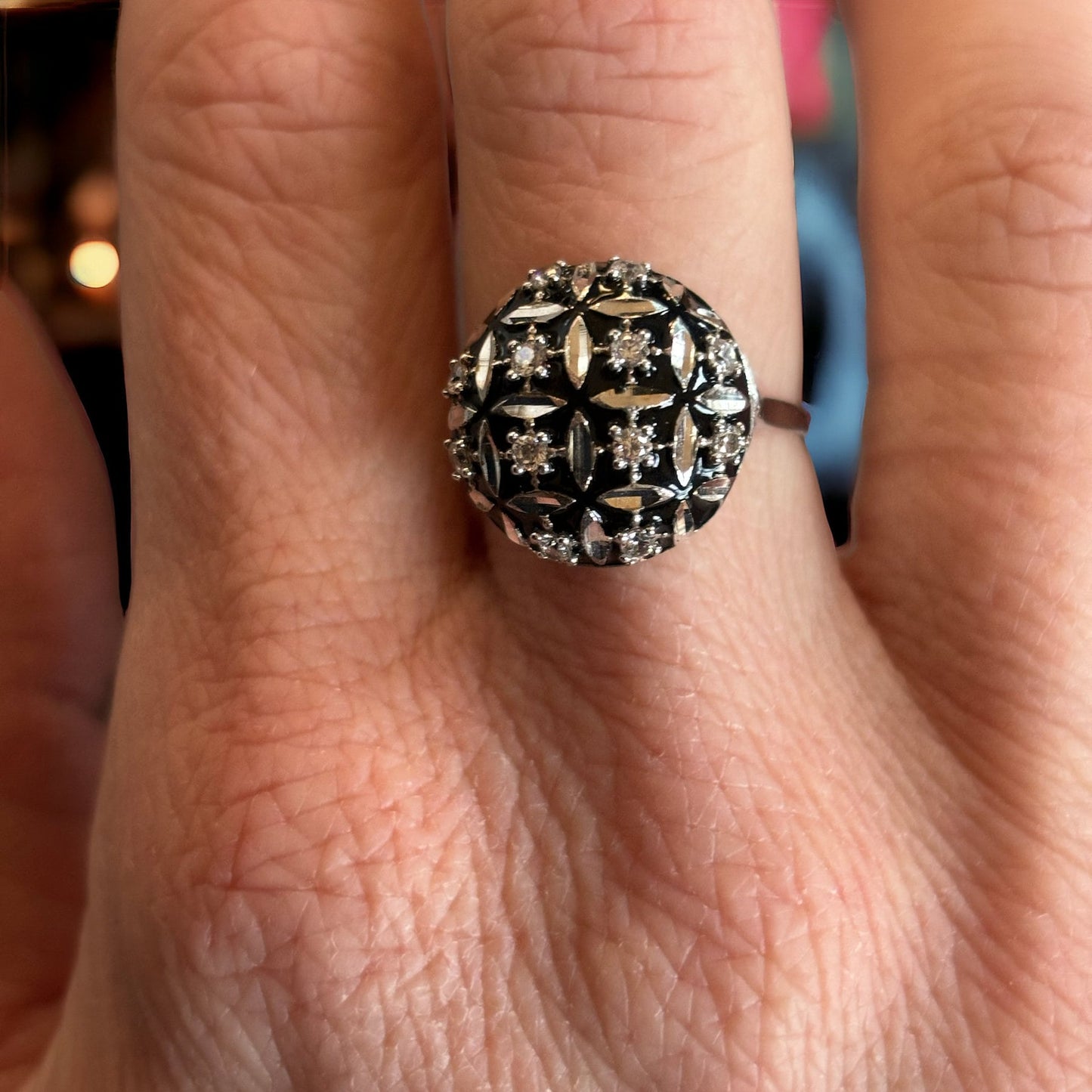 18k White Gold Black Enamel and Zirconium Ring - émail Noir Zircone Ring, UNGARI