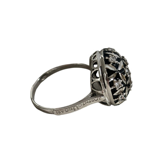 18k White Gold Black Enamel and Zirconium Ring - émail Noir Zircone Ring, UNGARI side profile on white background