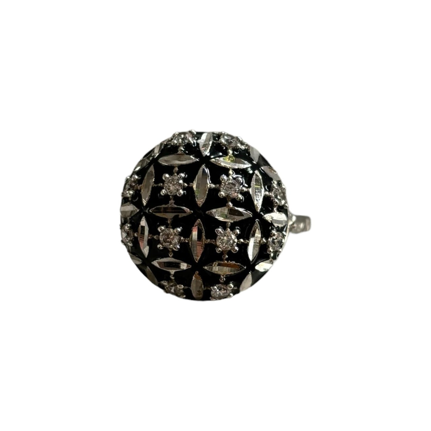 18k White Gold Black Enamel and Zirconium Ring - émail Noir Zircone Ring, UNGARI face front on white background