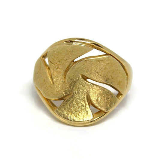 18k Yellow Gold Ring, the top has a matte finish surrounded by brilliant shiny gold - R. Mouzannar Jewelry