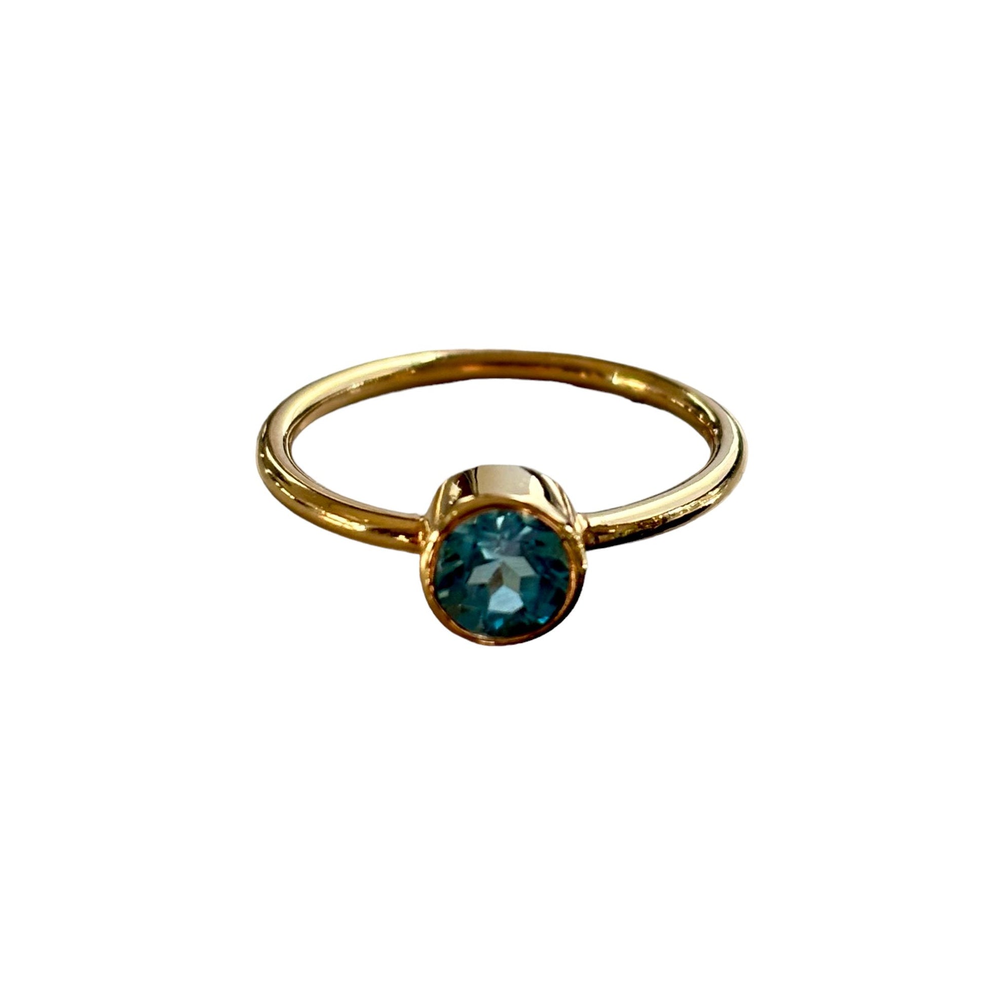 Bezel-Set Round Blue Topaz Solitaire Engagement Ring - R. Mouzannar Jewelry