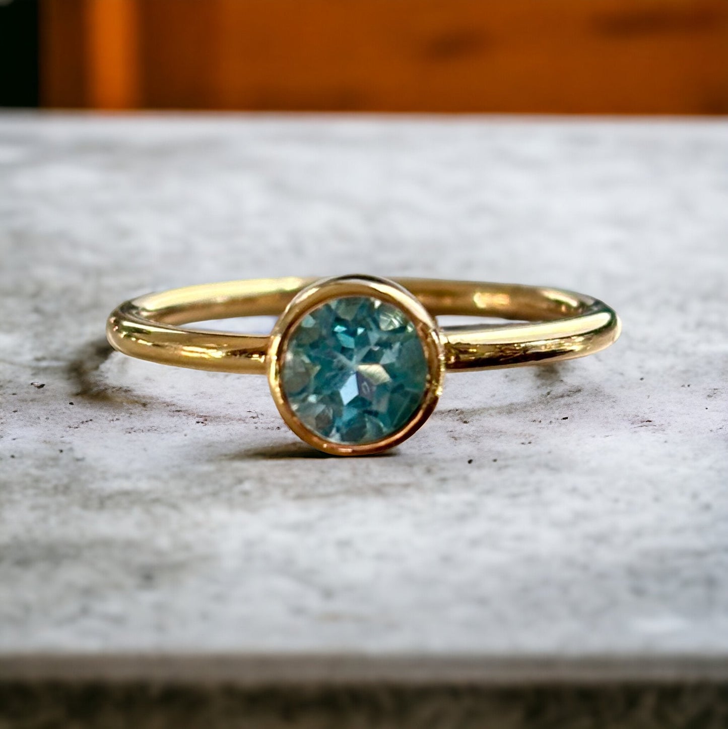 Bezel-Set Round Blue Topaz Solitaire Engagement Ring - R. Mouzannar Jewelry