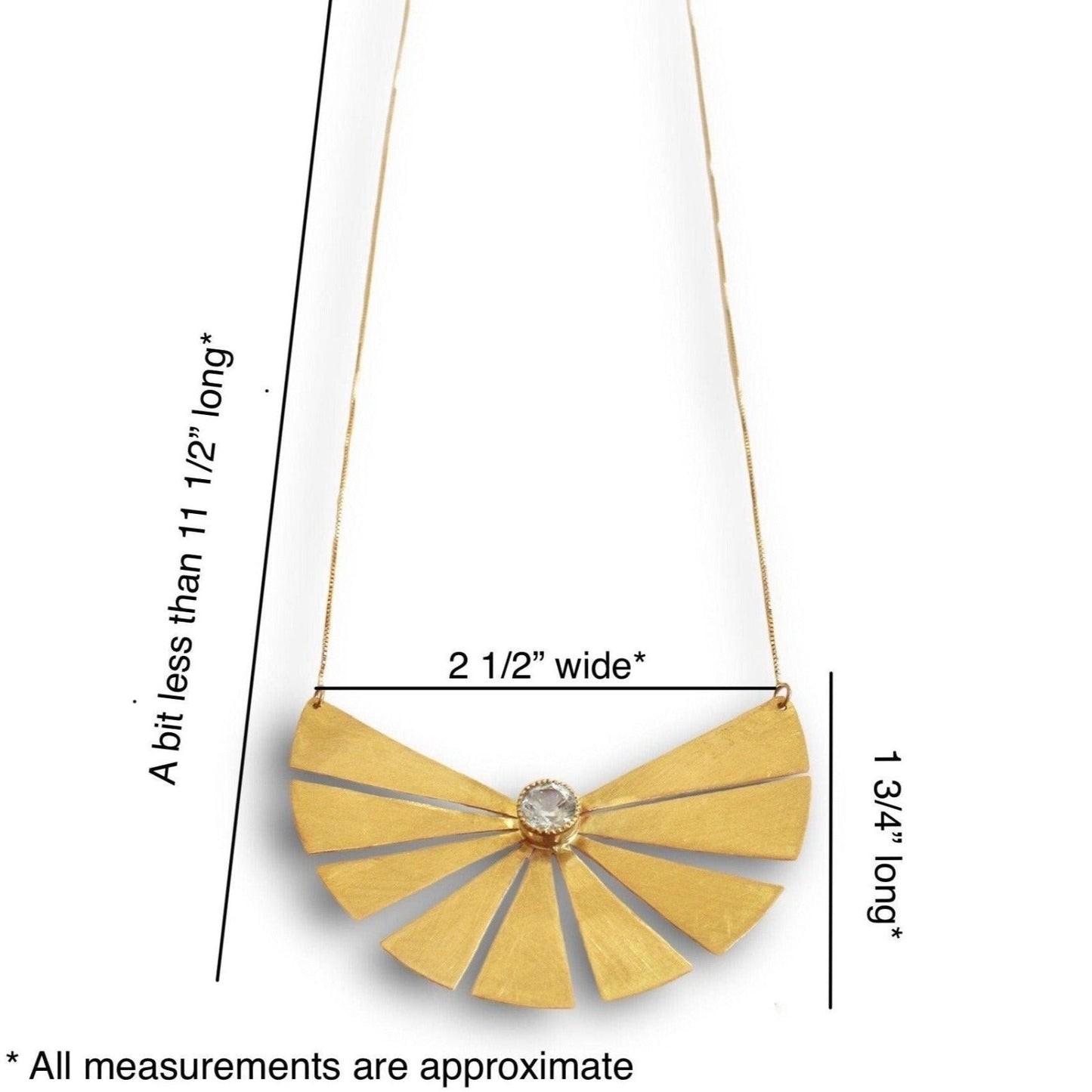 Blue Aquamarine Necklace on 18k Brushed Solid Gold Handmade Necklace. Clear Blue Aquamarine fan pendant - R. Mouzannar Jewelry