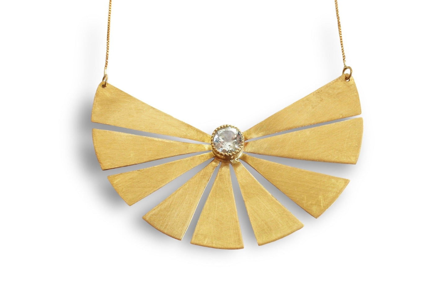 Blue Aquamarine Necklace on 18k Brushed Solid Gold Handmade Necklace. Clear Blue Aquamarine fan pendant - R. Mouzannar Jewelry