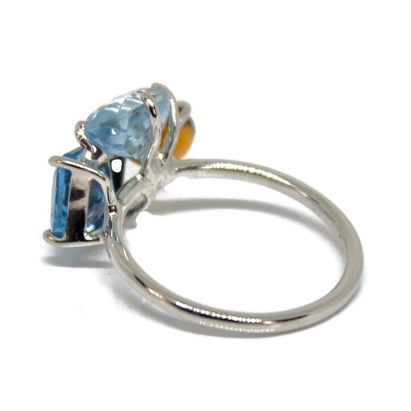 Blue Topaz, Aquamarine, and Tourmaline white gold ring, 18k Solid Gold Gemstones Ring - R. Mouzannar Jewelry