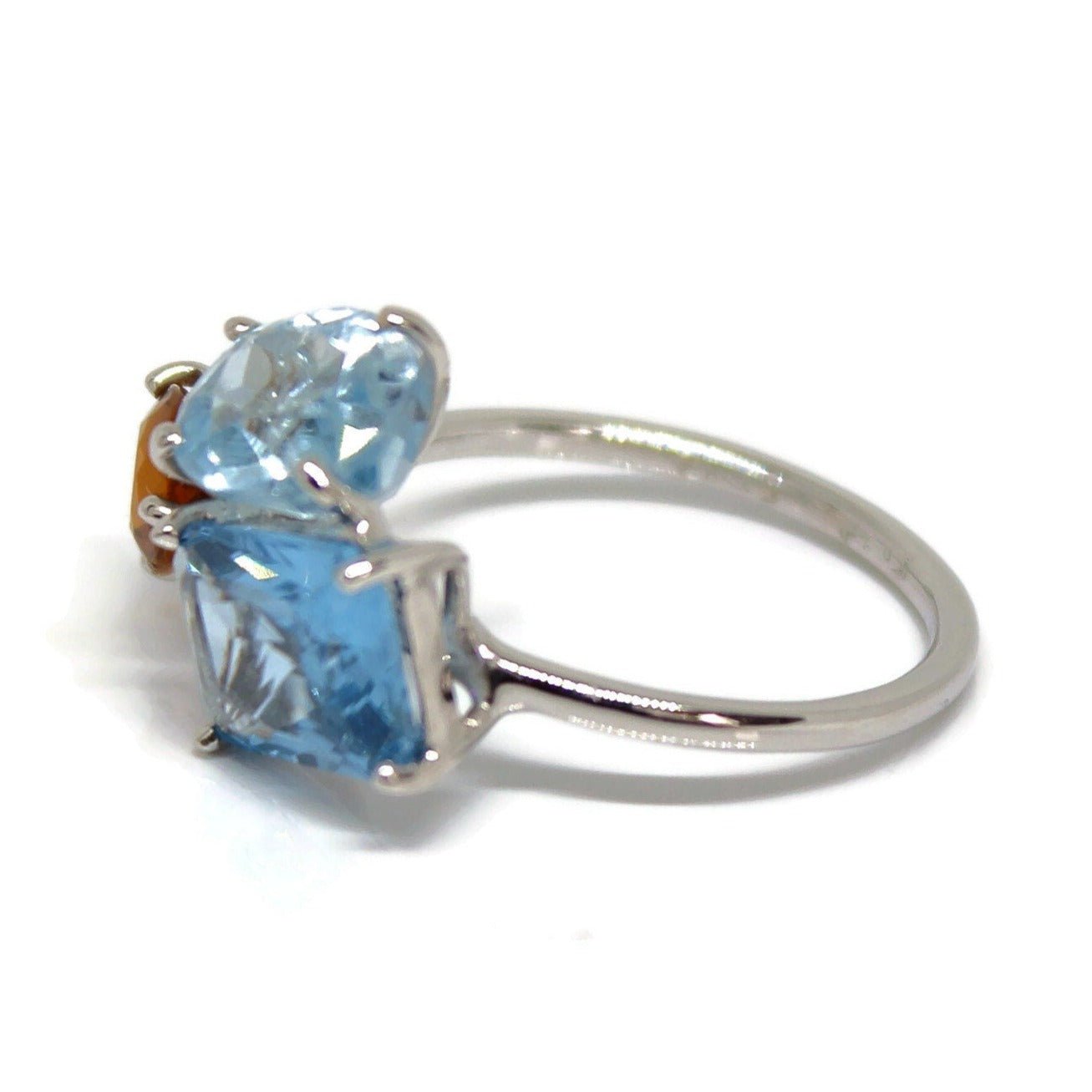 Blue Topaz, Aquamarine, and Tourmaline white gold ring, 18k Solid Gold Gemstones Ring - R. Mouzannar Jewelry