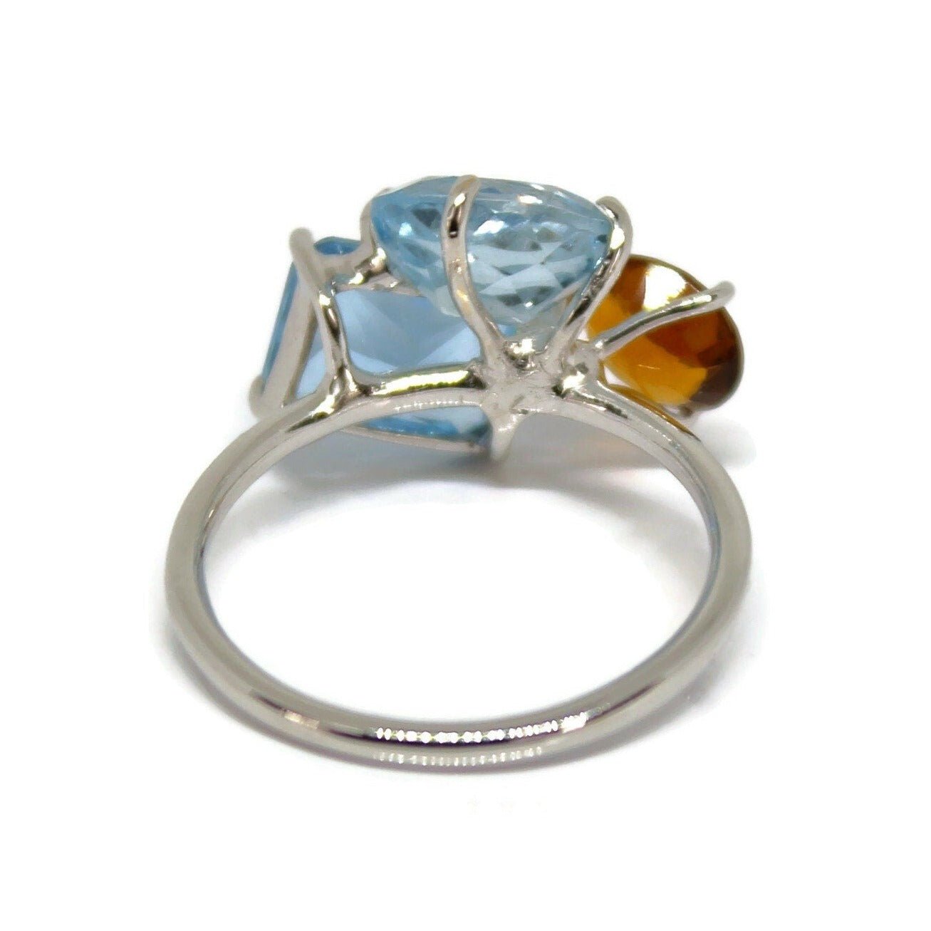 Blue Topaz, Aquamarine, and Tourmaline white gold ring, 18k Solid Gold Gemstones Ring - R. Mouzannar Jewelry