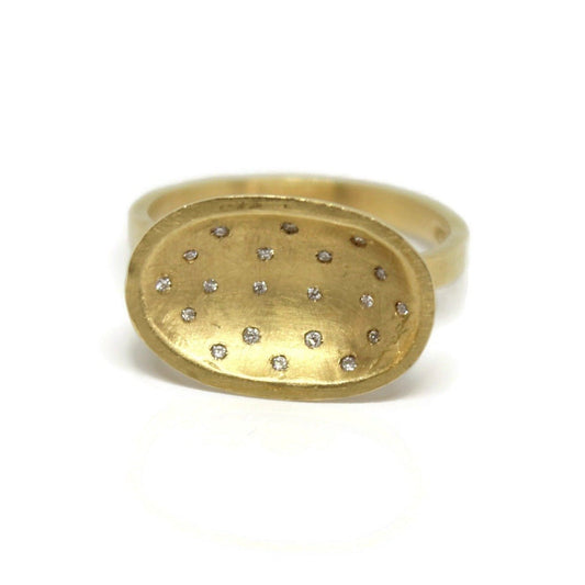 Gold Oval cut Inlaid Ring with Dazzling White Diamonds - R. Mouzannar Jewelry