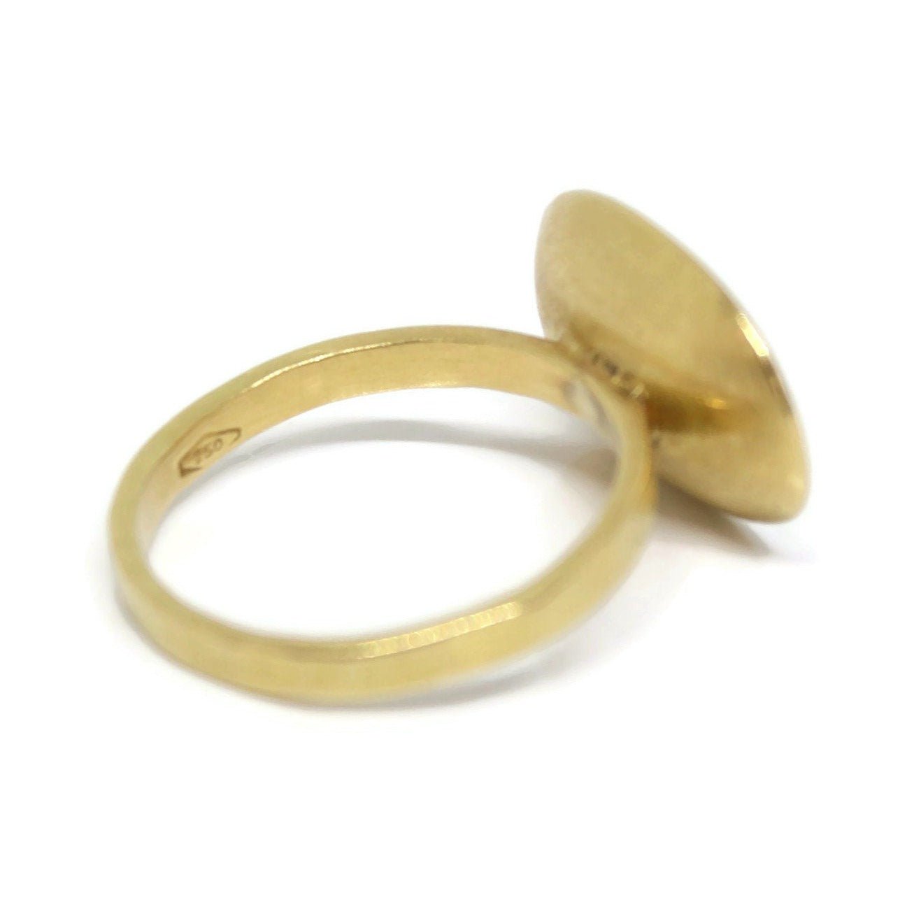 Gold Oval cut Inlaid Ring with Dazzling White Diamonds - R. Mouzannar Jewelry