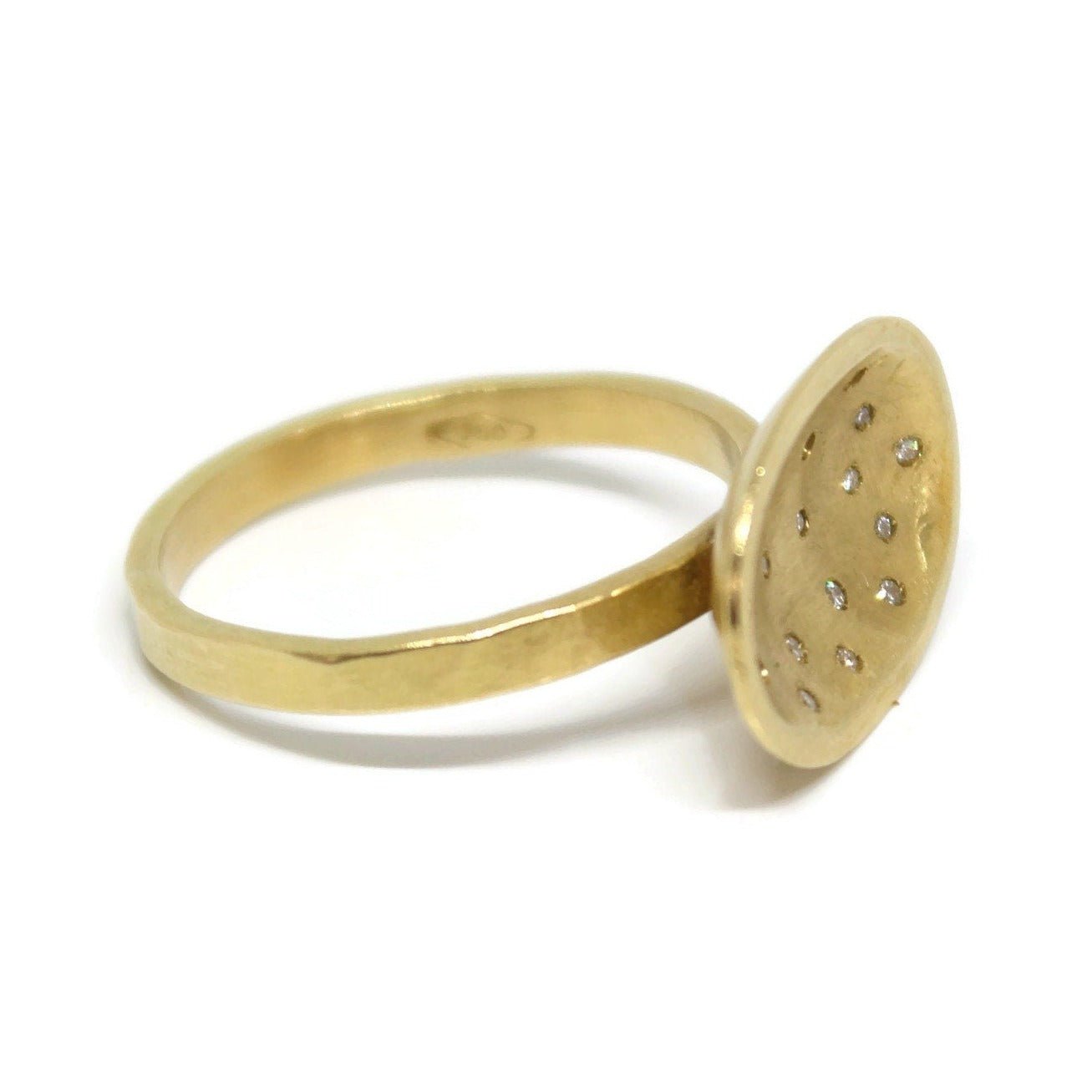 Gold Oval cut Inlaid Ring with Dazzling White Diamonds - R. Mouzannar Jewelry