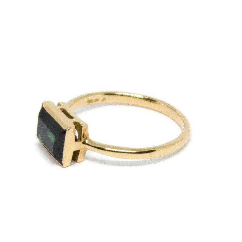 Natural Tourmaline 18k Solid Gold Ring, 18k Solid Gold Tourmaline Emerald Cut Ring, Handmade - R. Mouzannar Jewelry