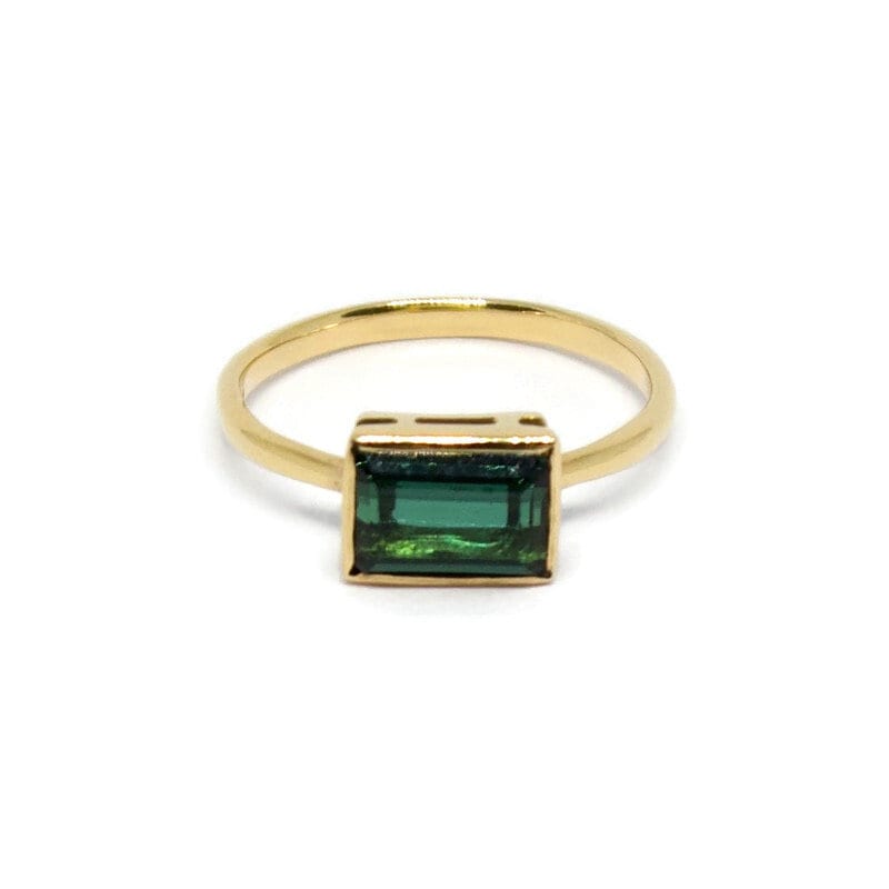 Natural Tourmaline 18k Solid Gold Ring, 18k Solid Gold Tourmaline Emerald Cut Ring, Handmade - R. Mouzannar Jewelry