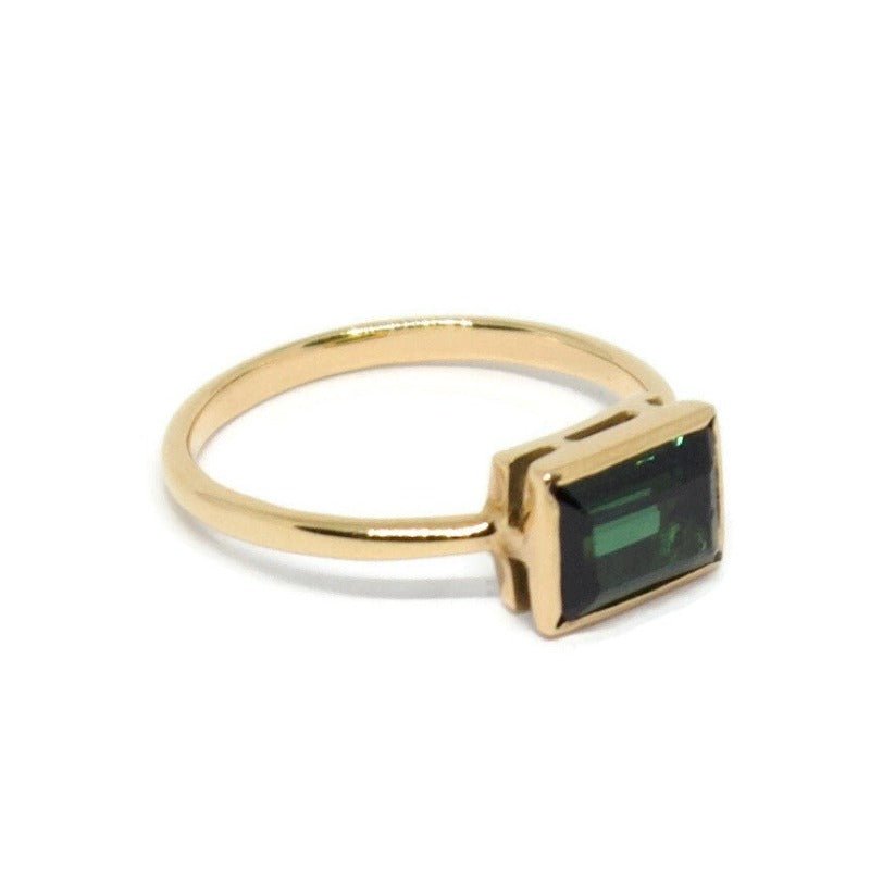 Natural Tourmaline 18k Solid Gold Ring, 18k Solid Gold Tourmaline Emerald Cut Ring, Handmade - R. Mouzannar Jewelry