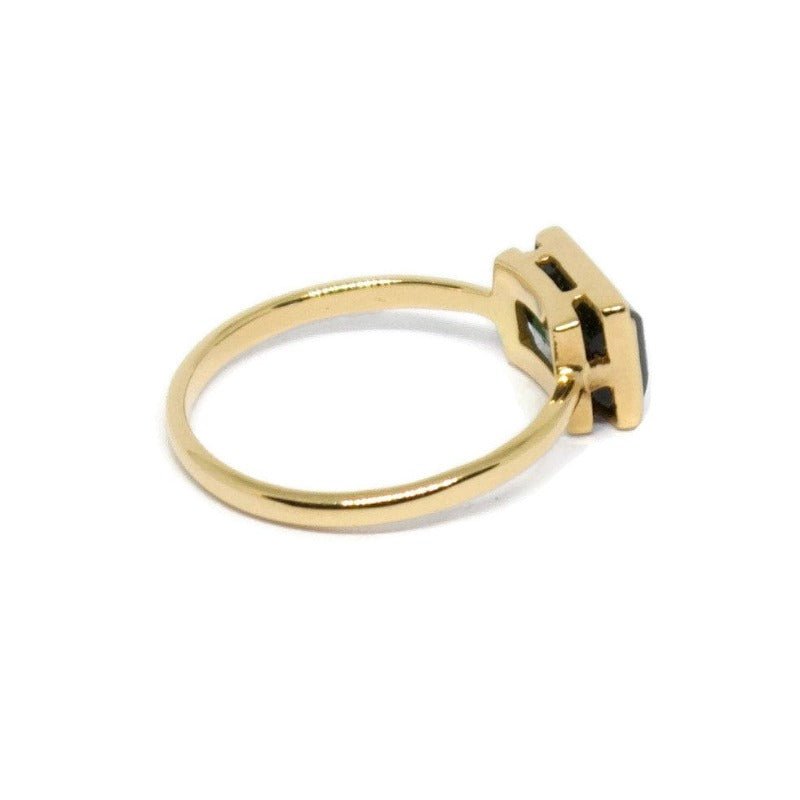 Natural Tourmaline 18k Solid Gold Ring, 18k Solid Gold Tourmaline Emerald Cut Ring, Handmade - R. Mouzannar Jewelry