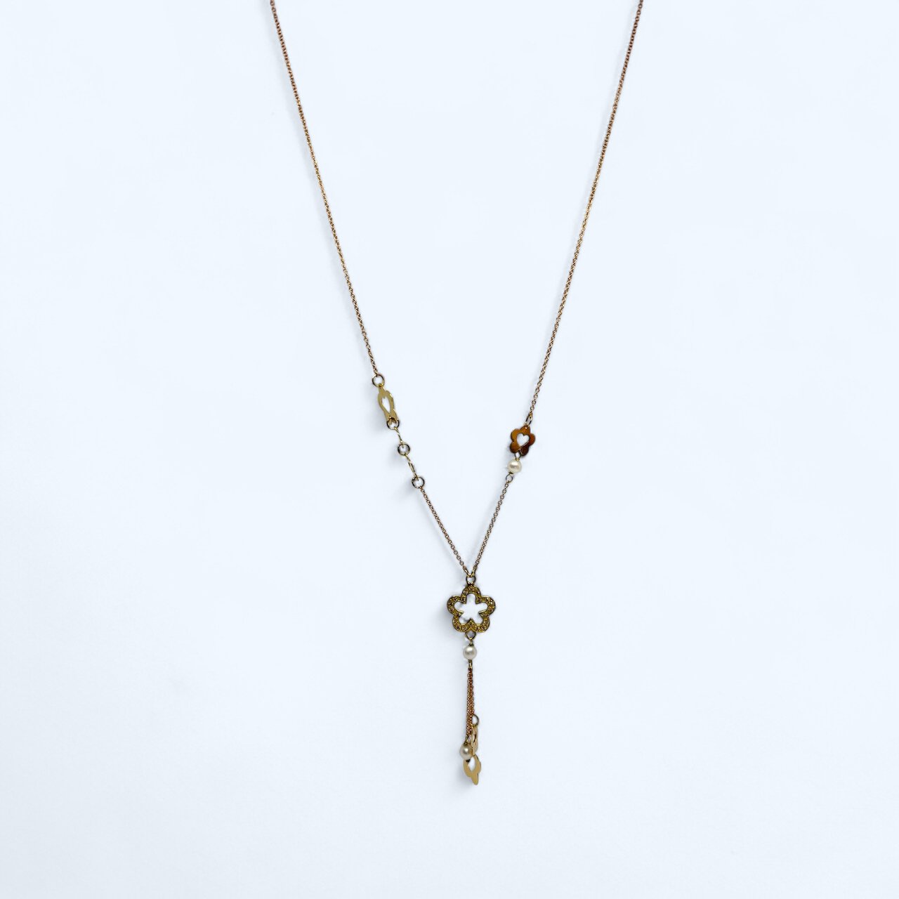 Nexklace and Bracelet Set 18k rose and yellow gold with pearl flower motif - R. Mouzannar