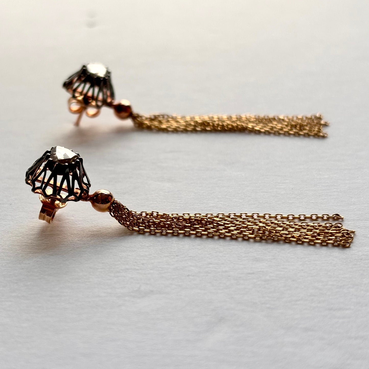 Rose and Black 18k Genuine Solid Gold Falamank Diamond Dangling Earrings