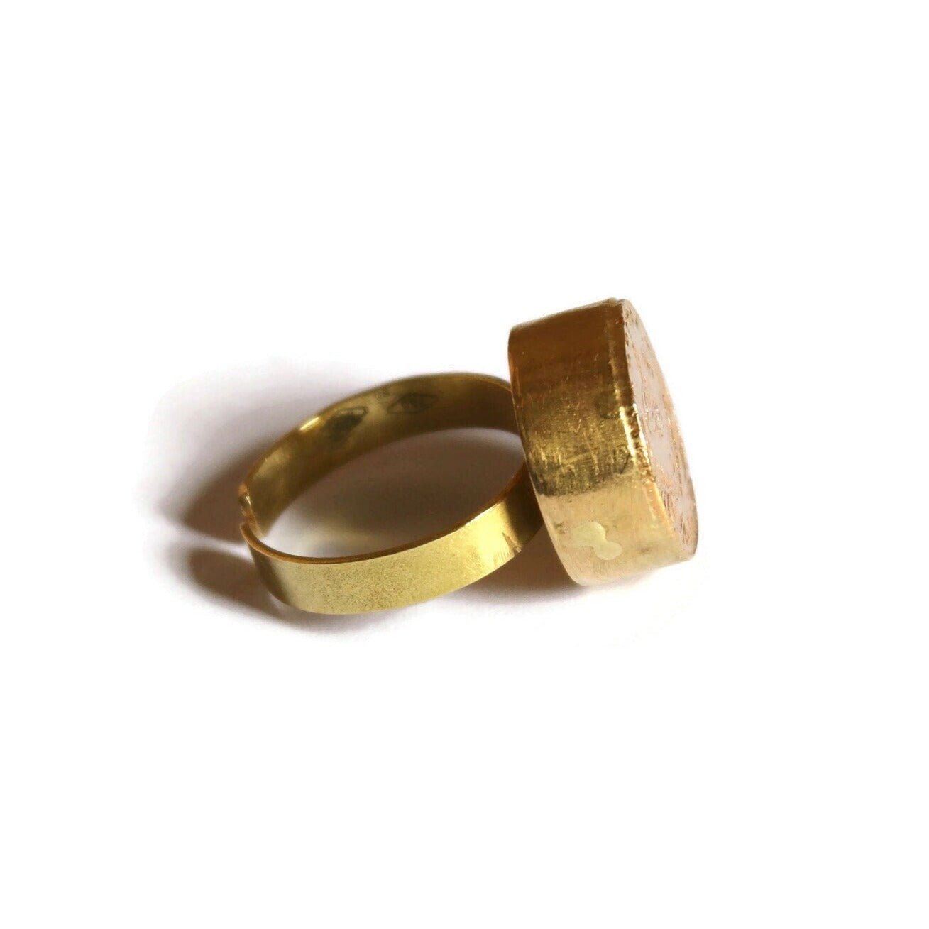 18k Gold Ring with Ottoman Stamp calligraphy. Islamic jewelry. Gold Adjustable Ring.