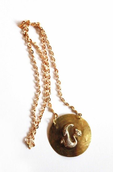 18k Solid Gold and Silver Pendant with an Aries (in Silver) Medal
