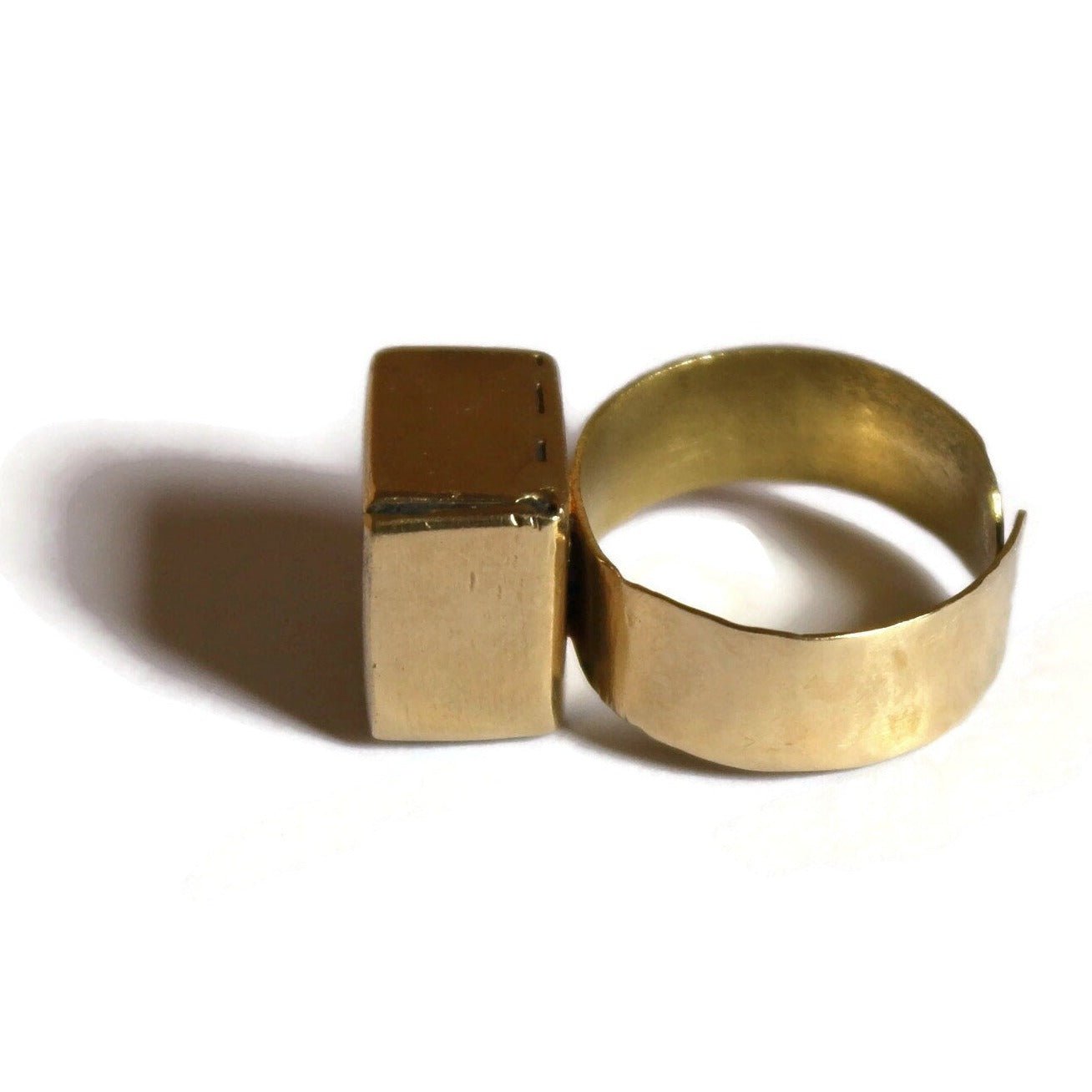 18k Solid Gold Geometric Diamond ring, Adjustable Band - R. Mouzannar Jewelry