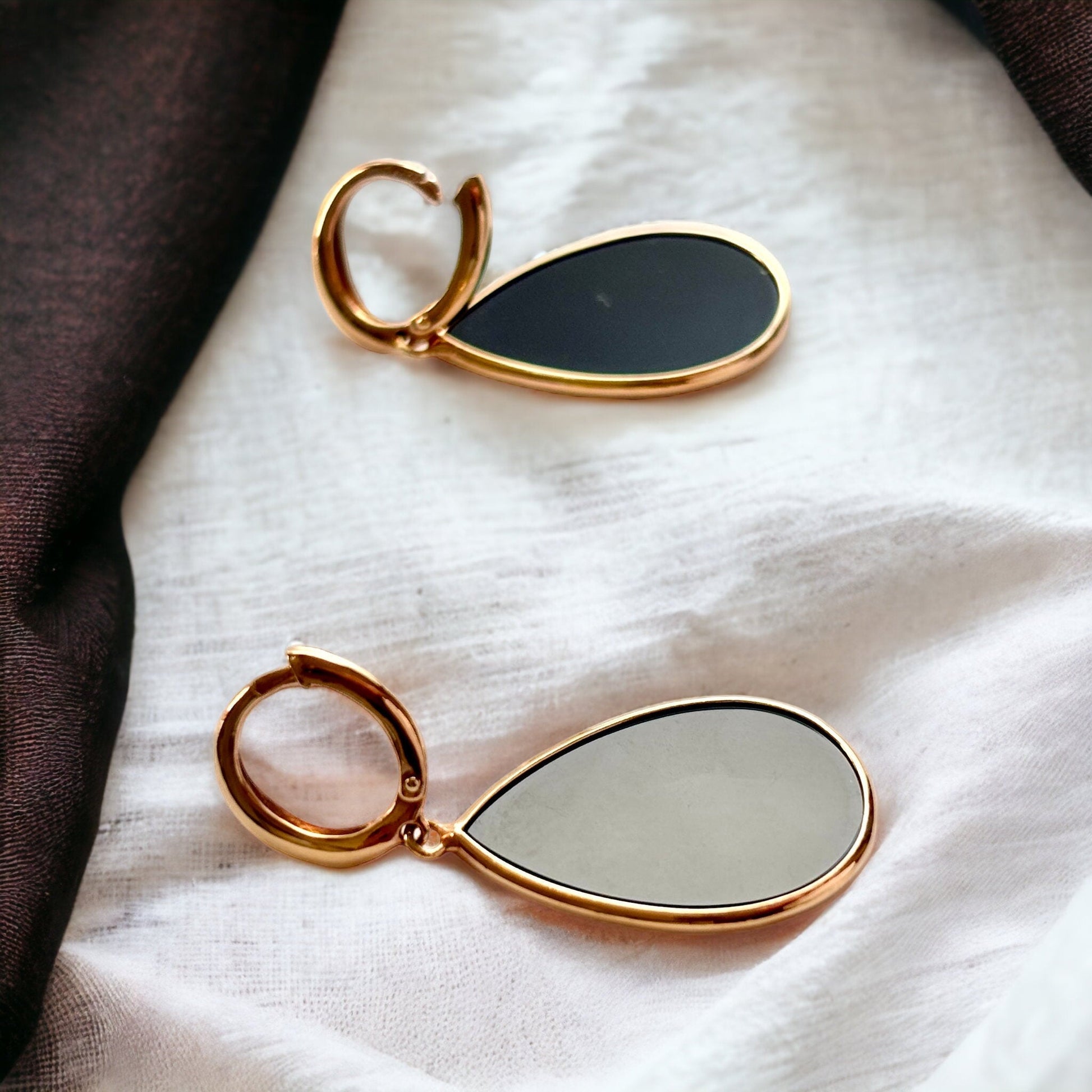 18k Solid Rose Gold Black Onyx Earrings - R. Mouzannar Jewelry