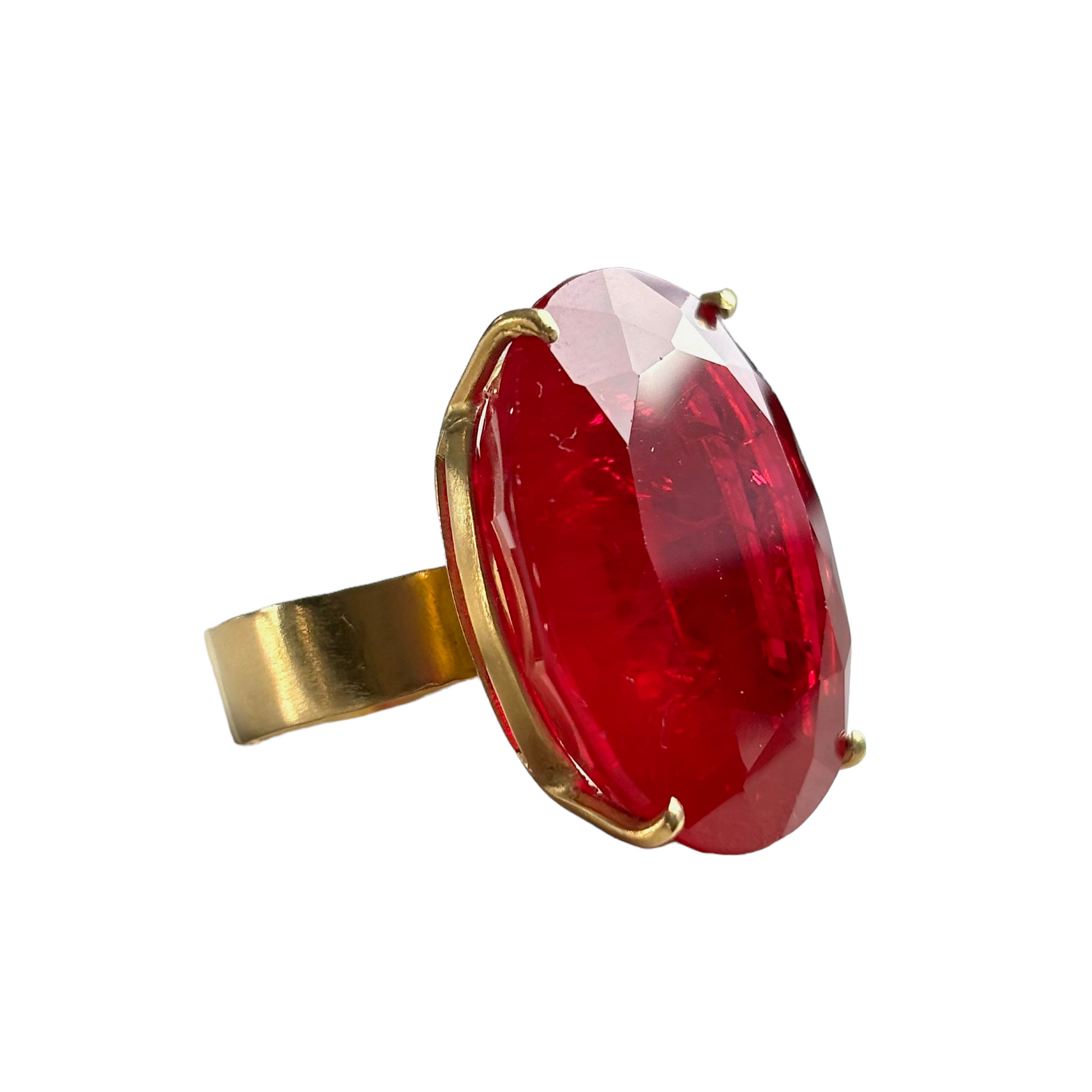 18k Yellow Gold Rubellite Ring, Oval Rubellite and wide band ring