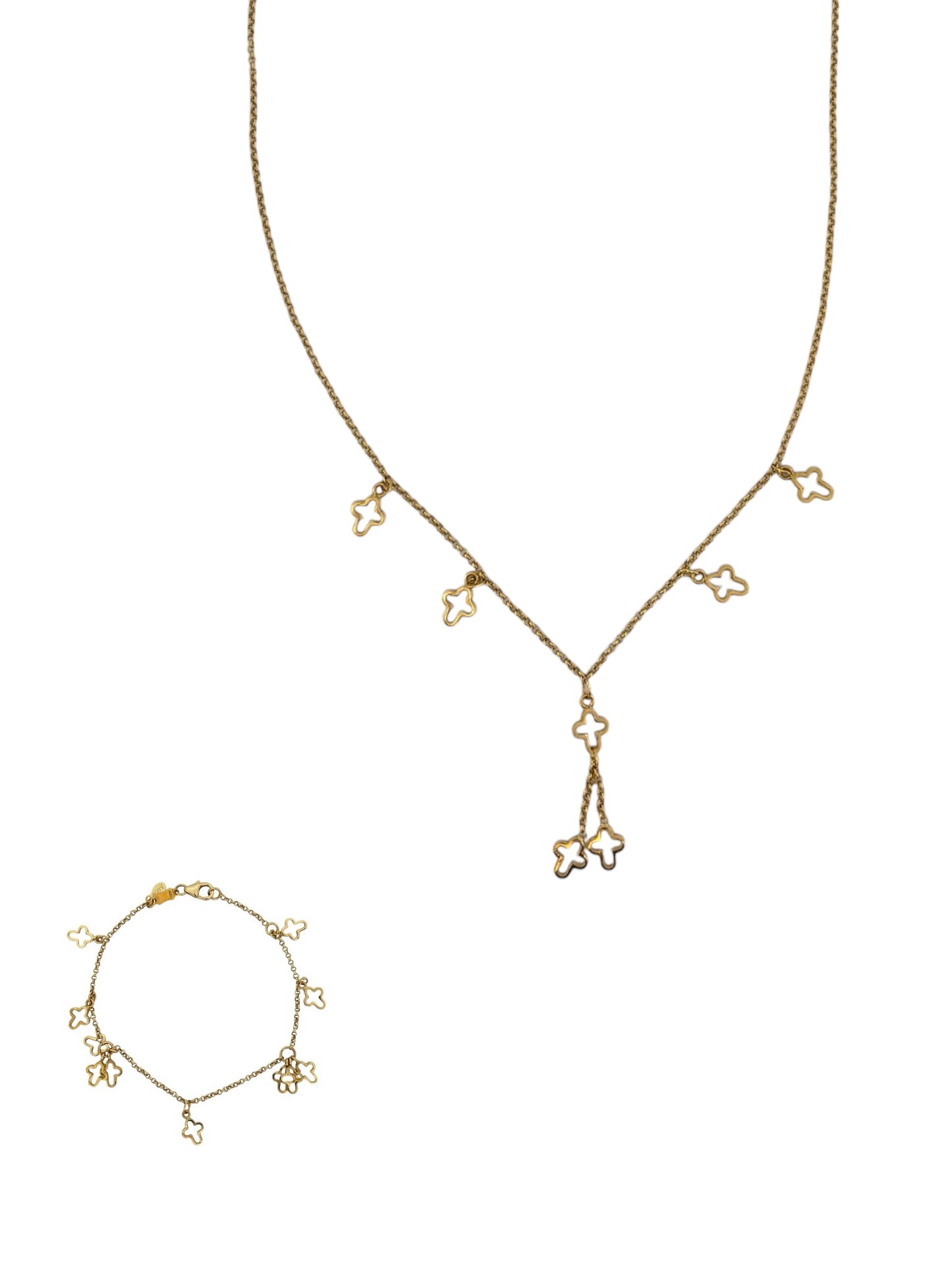 Necklace and Bracelet with cross pattern in 18k yellow gold Set - R. Mouzannar