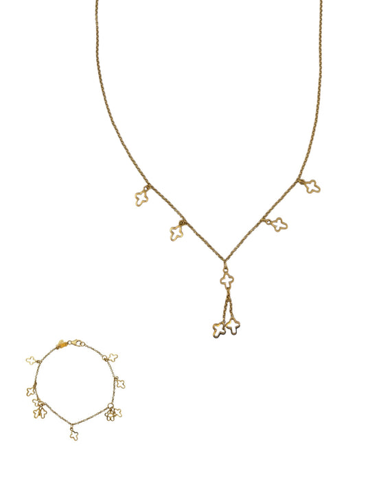 Necklace and Bracelet with cross pattern in 18k yellow gold Set - R. Mouzannar