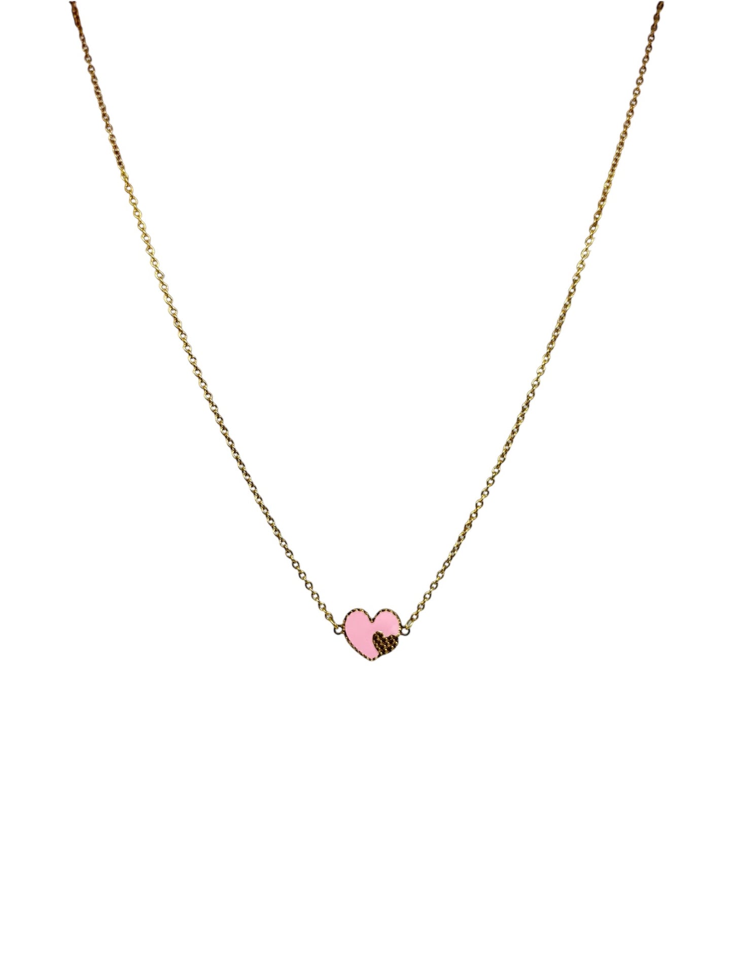 Pink Enamel Heart 18k Gold Necklace - R. Mouzannar