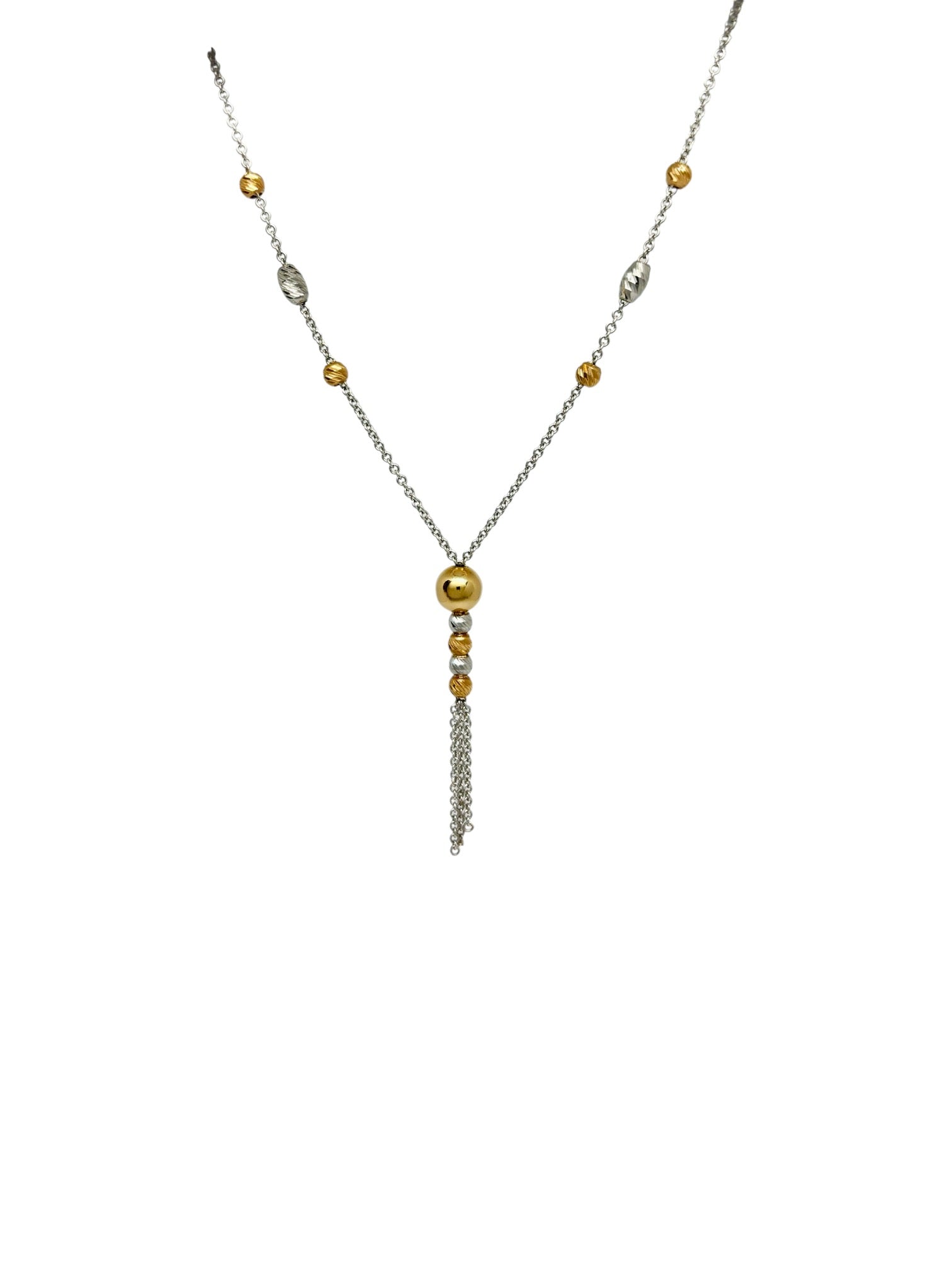 Tricolor Moon - cuts Beads Lavalier 18k Gold Necklace - R. Mouzannar Jewelry