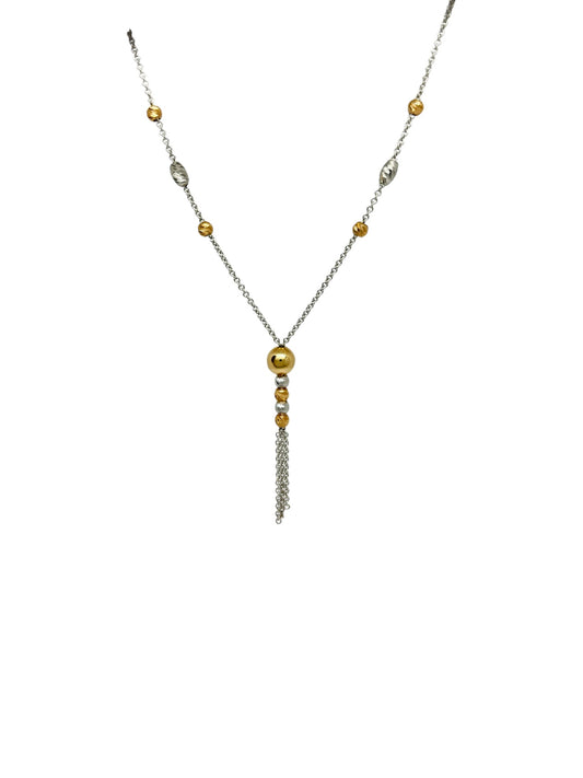 Tricolor Moon - cuts Beads Lavalier 18k Gold Necklace - R. Mouzannar Jewelry