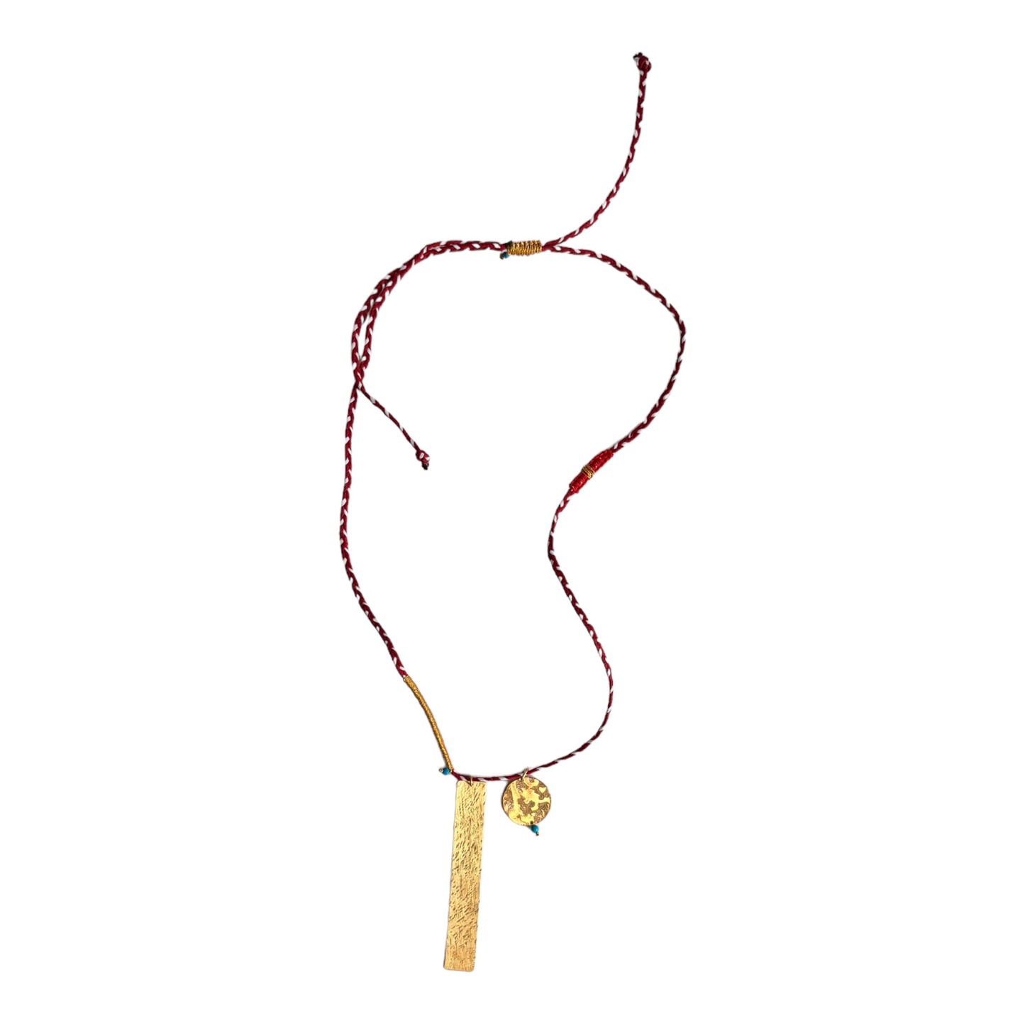 Red with Rectangle and Round 18k Gold Necklace