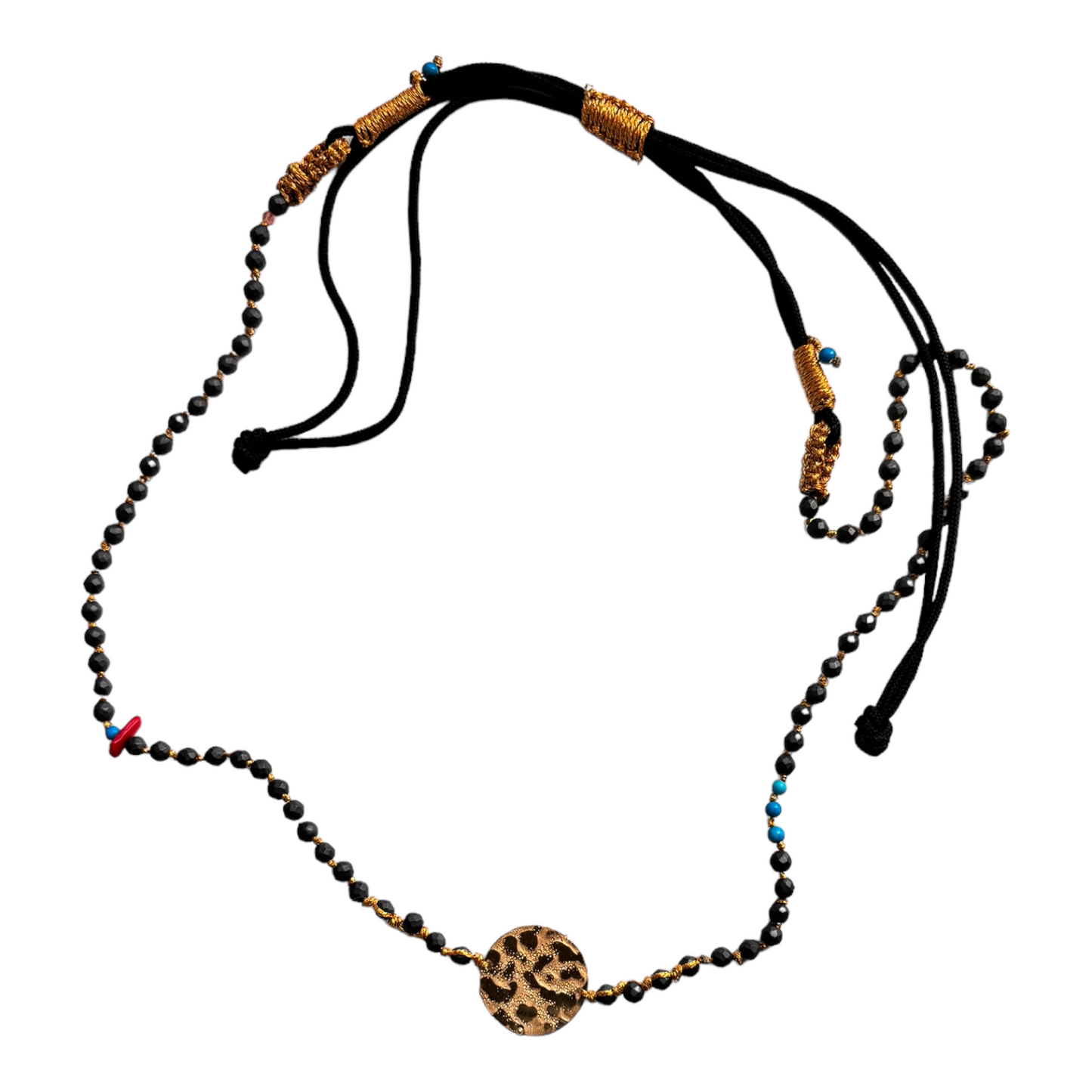 Black and blue beads and 18k round gold Necklace