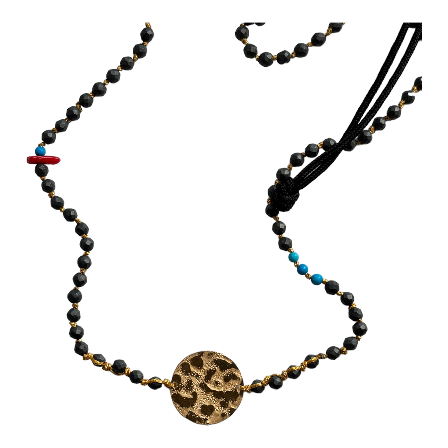 Black and blue beads and 18k round gold Necklace