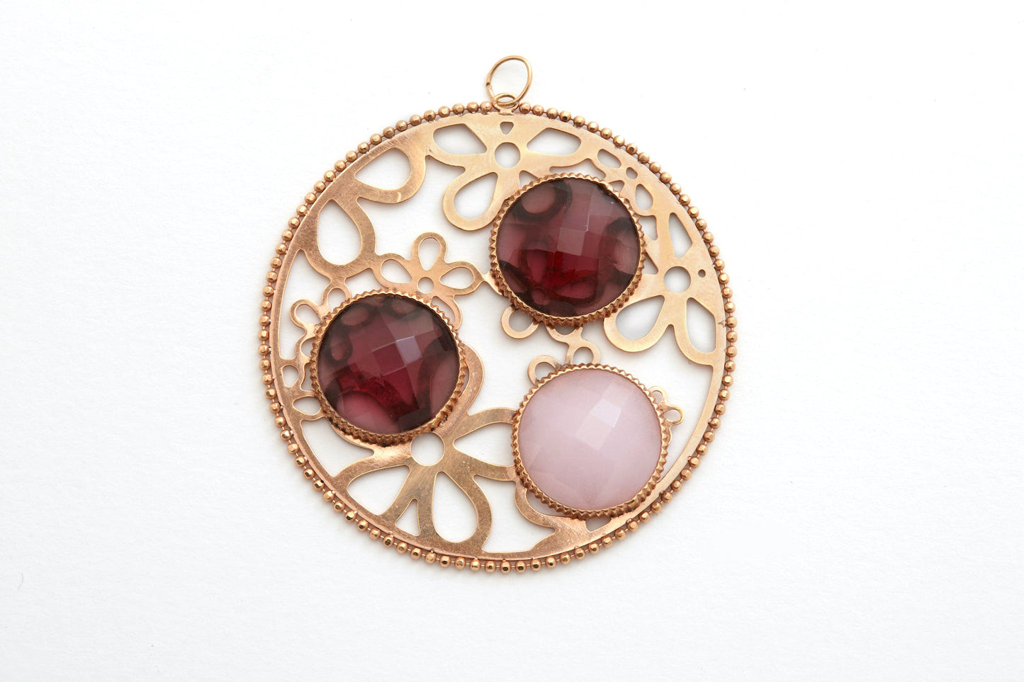 Pendant Pink Gold With Amethyste and  Quartz