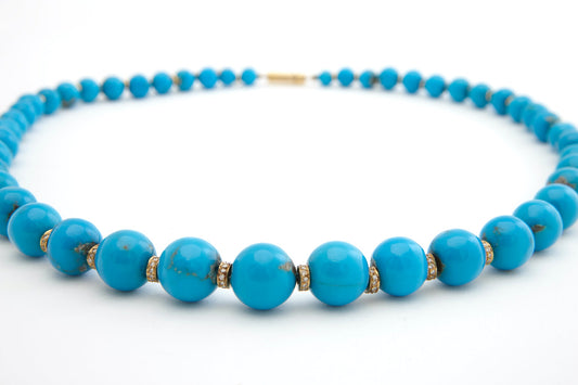 Necklace Gold With Diamonds and Turquoise