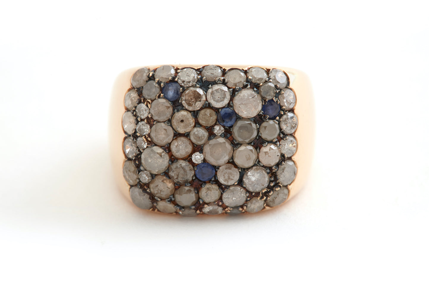 Ring 18k Rose Gold With Diamonds and Saphire