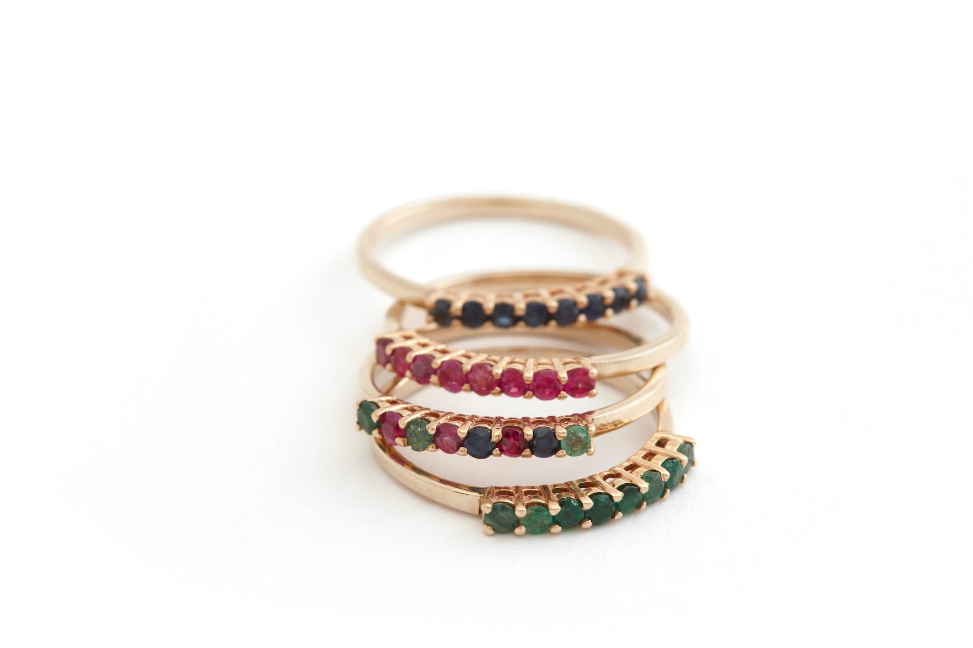 Ring Pink Gold With Saphir Rubis & Emerald