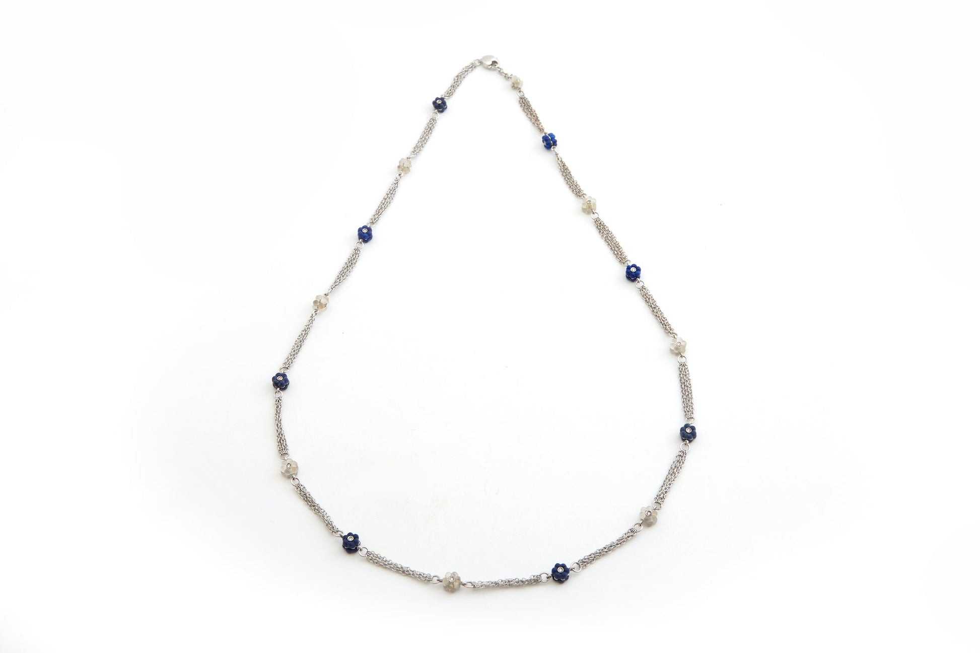 Necklace Grey Gold With Lapislazuli ,Cristal and  Diam