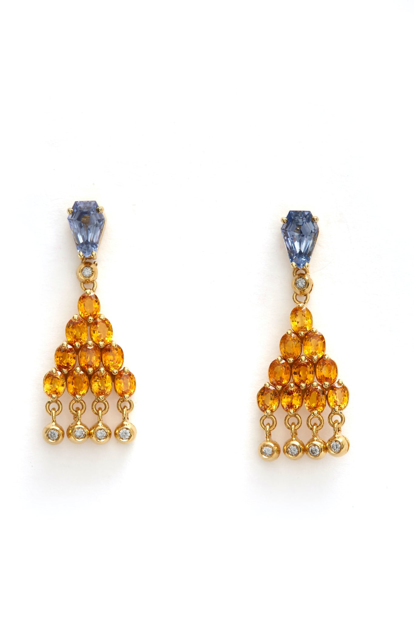 Earrings Gold With Diamonds Blue& Yellow Saphir