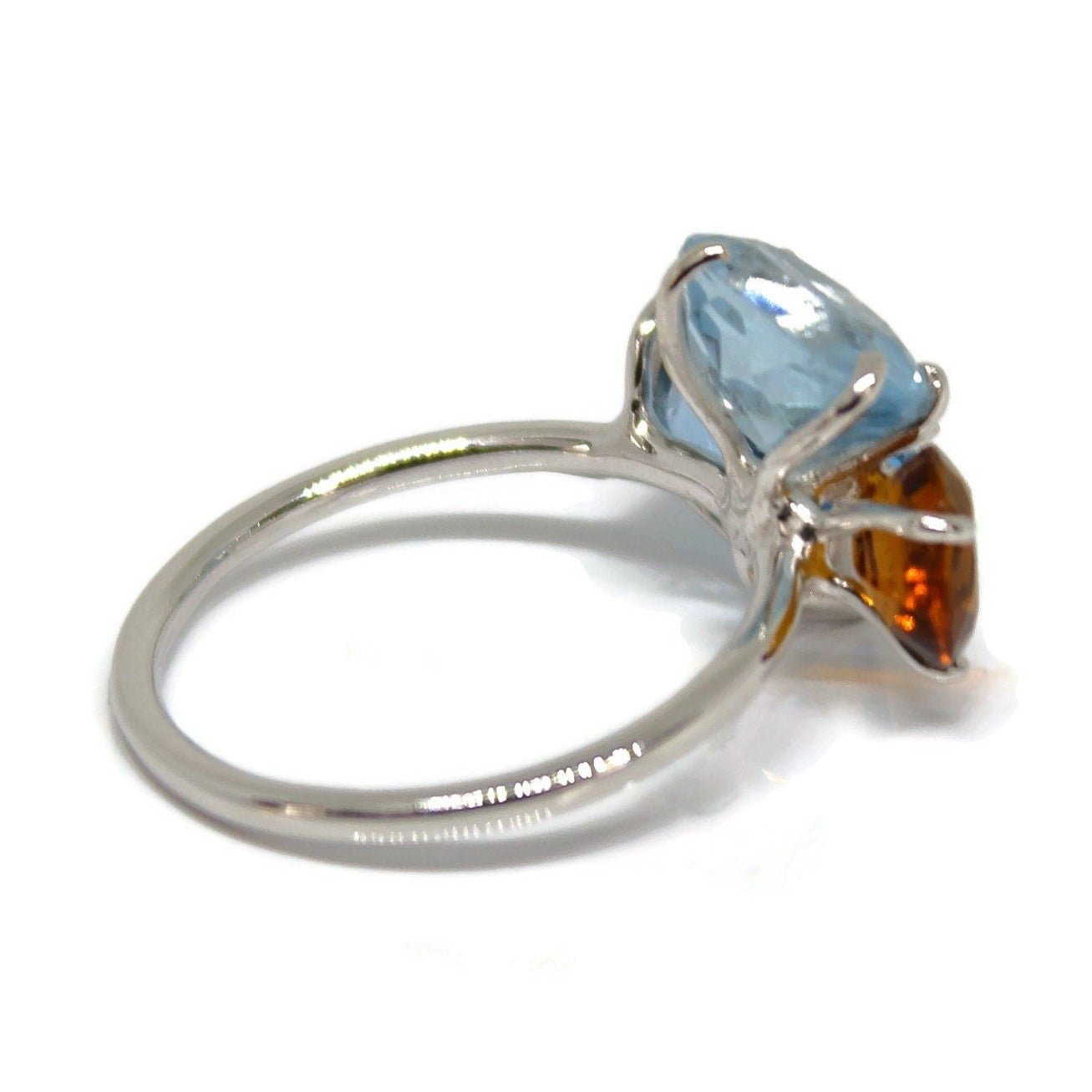 Blue Topaz, Aquamarine, and Tourmaline white gold ring, 18k Solid Gold Gemstones Ring - R. Mouzannar Jewelry