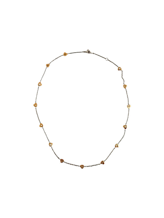 Dual Color White and Rose Gold 18k Necklace with Zirconium Stones Hearts - R. Mouzannar