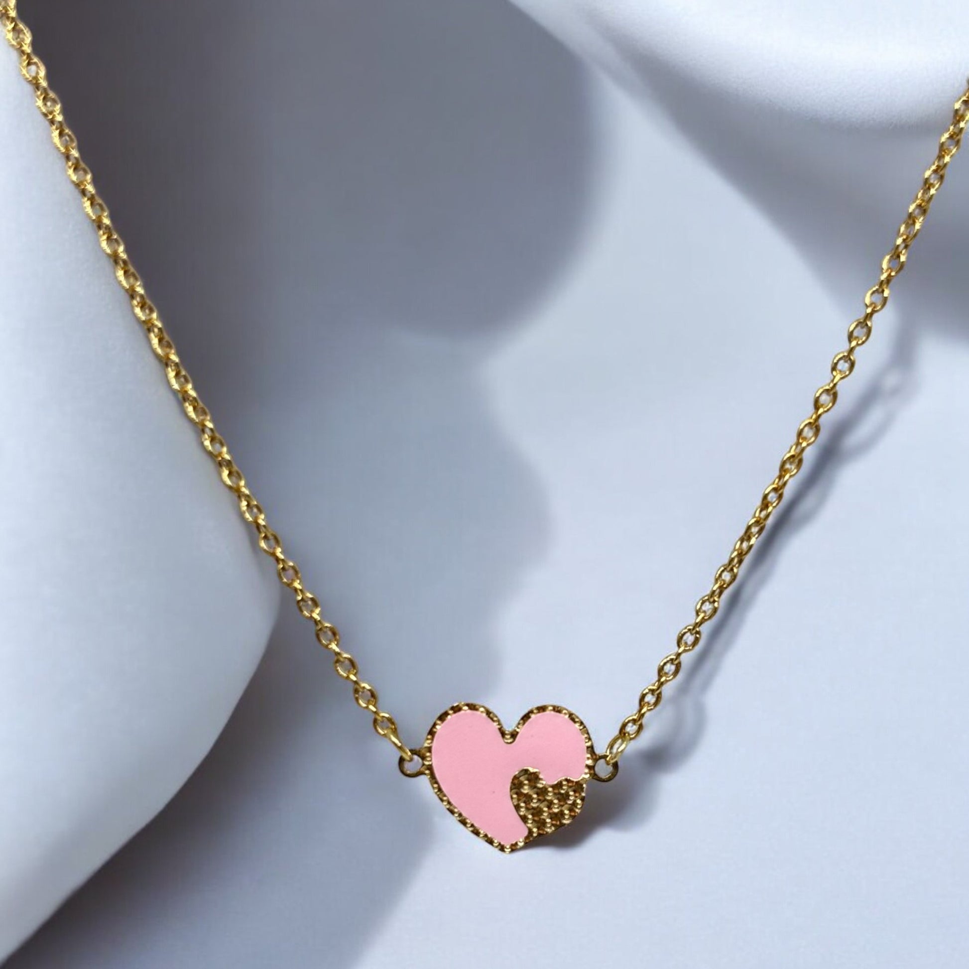 Pink Enamel Heart 18k Gold Necklace - R. Mouzannar