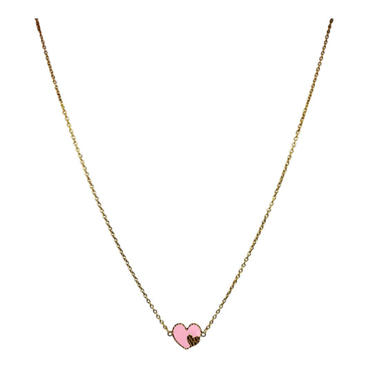 Pink Enamel Heart 18k Gold Necklace - R. Mouzannar